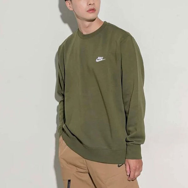 Толстовка Men's Nike Solid Color Logo Embroidered Sports Round Neck Pullover Long Sleeves Green, зеленый — фото 3