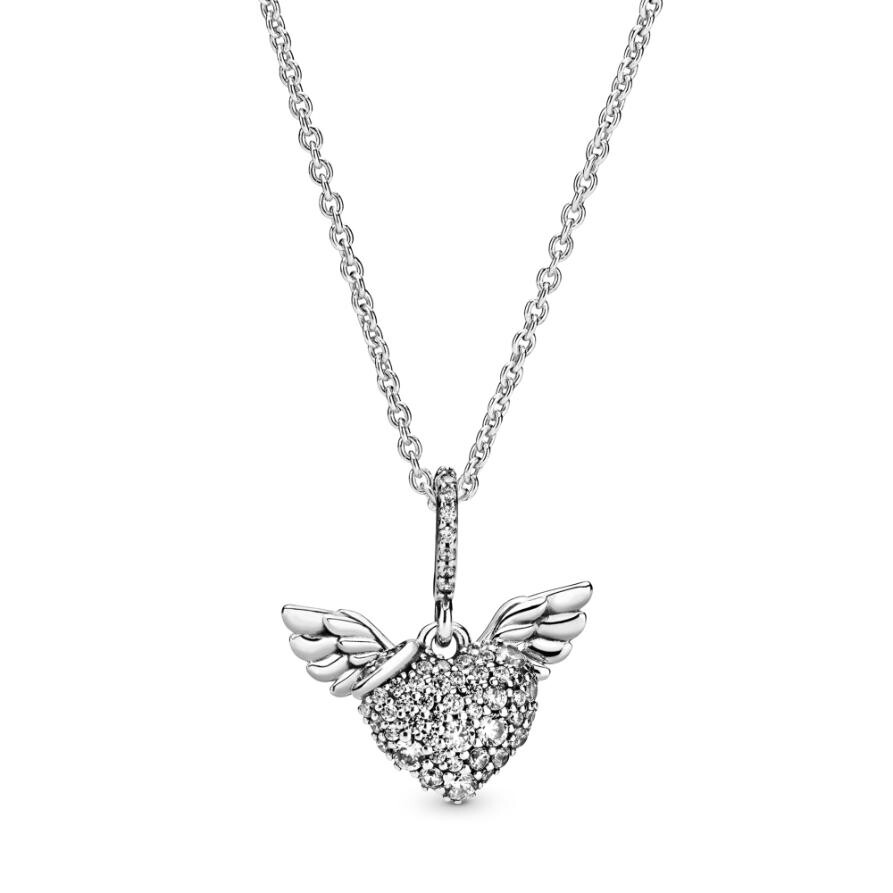 

Ожерелье Pavé Heart and Angel Wings Pandora, стерлинговое серебро