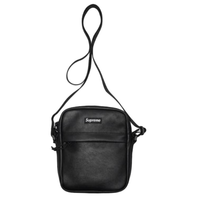 

Supreme Кожаная наплечная сумка унисекс черная, Black