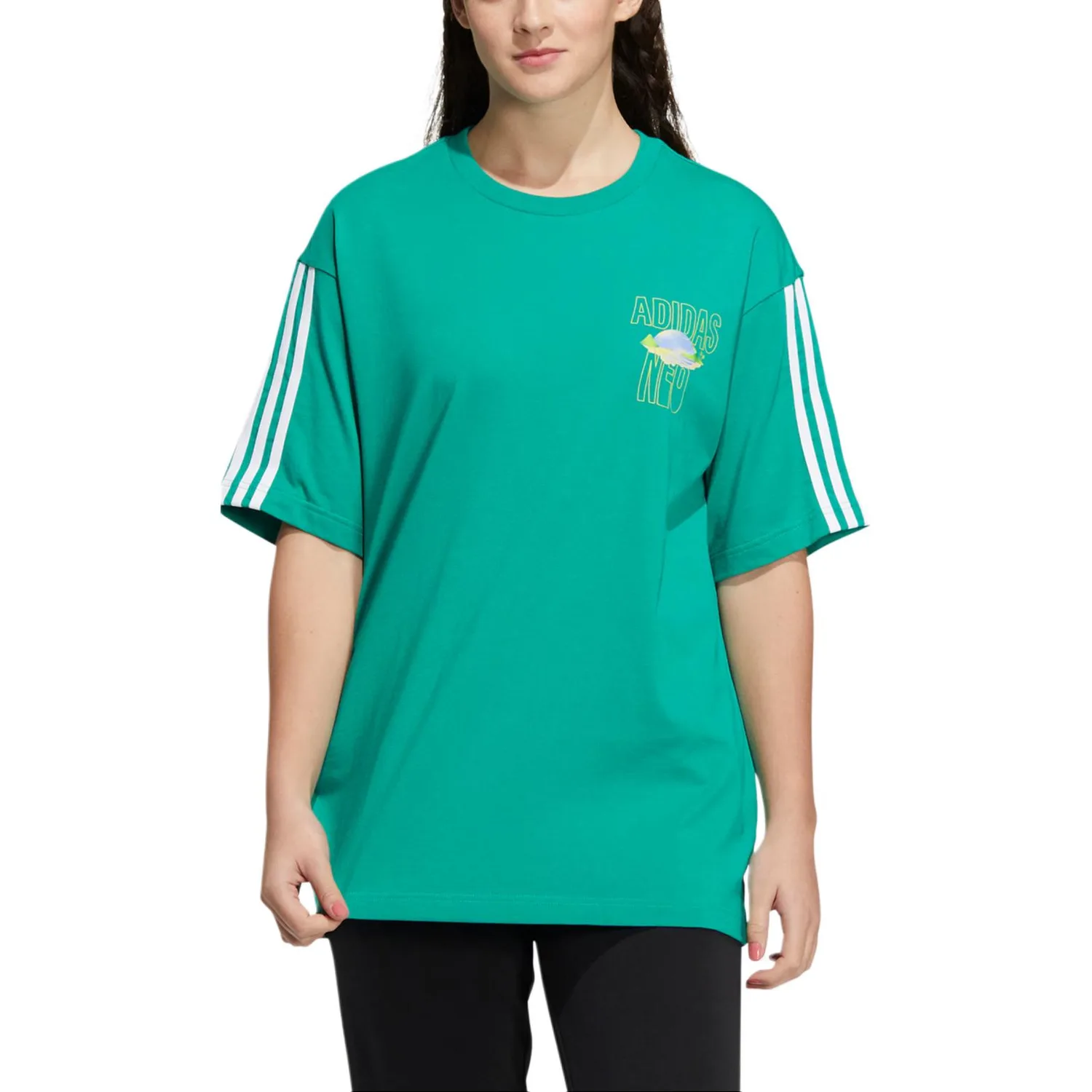 Adidas Neo Футболка Unisex Lawn Green Crew Neck Moderate Straight Fit — фото 3