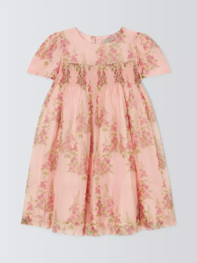 Детское платье из органзы с цветочным принтом, розовое John Lewis Heirloom Collection — фото 3