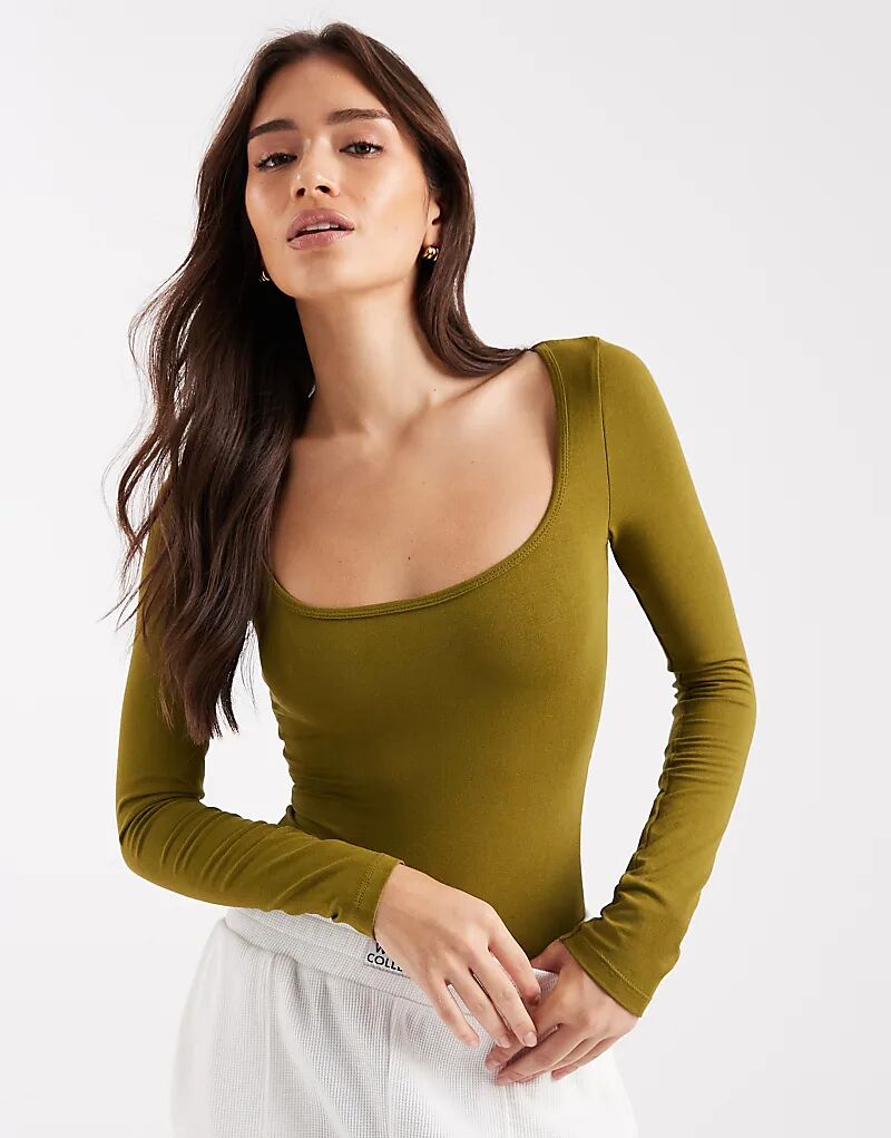 

Боди Miss Selfridge с широким вырезом оливкового цвета