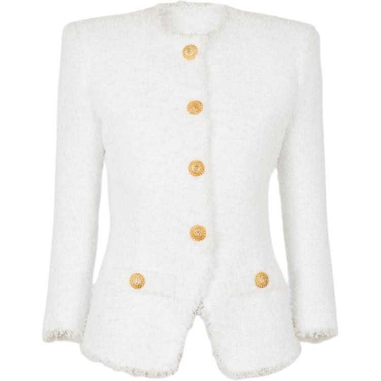 

BALMAIN Длинный пиджак из твила с бахромой по краю, White