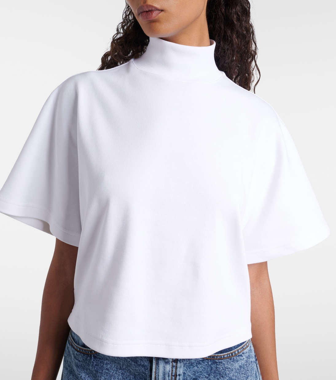 Хлопковая футболка с высоким воротником из джерси Alaïa, Blanc — фото 4