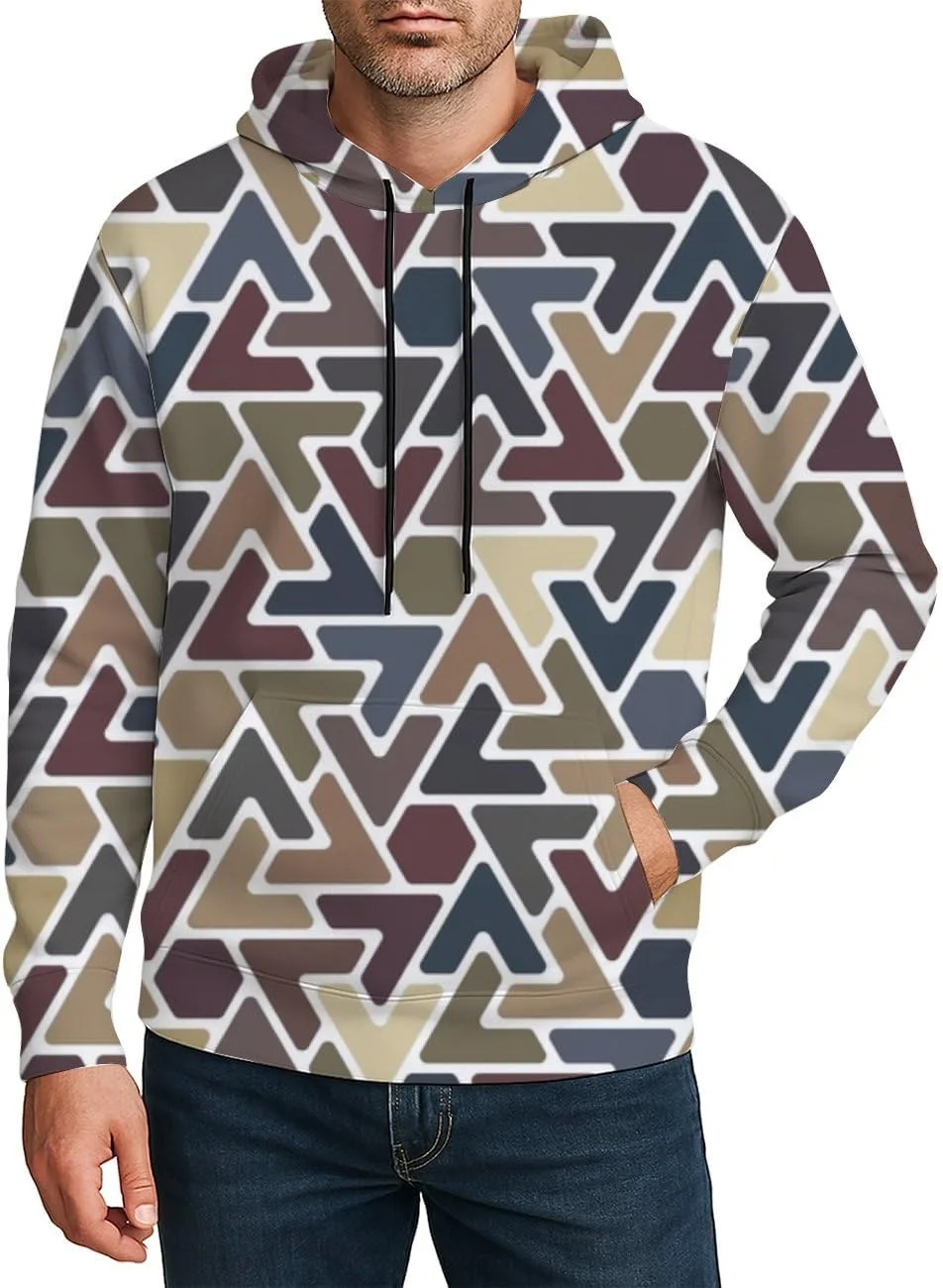 

Ретро худи с геометрическим мозаичным принтом Unisex, с карманом и кулиской Deovige