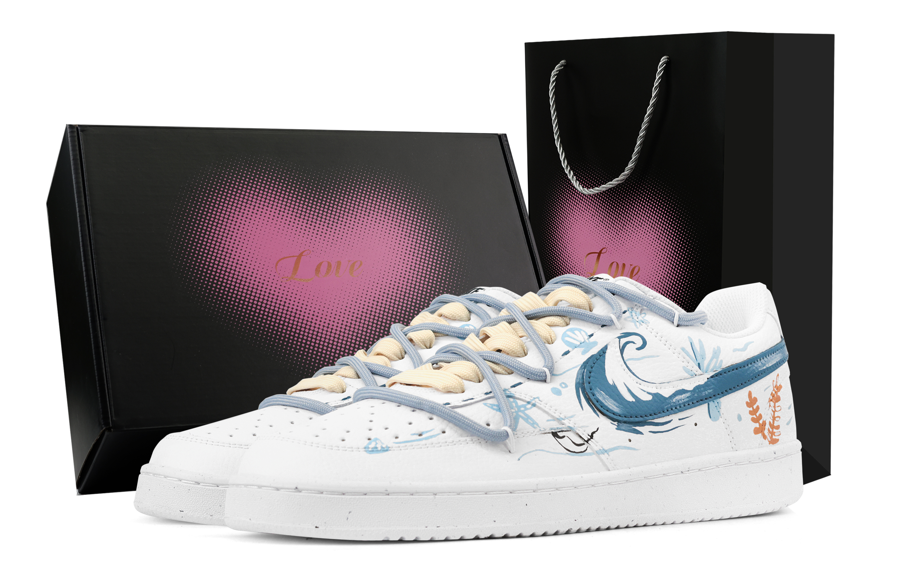 

Nike Кроссовки Court Vision 1 Adventures Under The Sea, износостойкие, низкие, для скейтбординга, синие, мужские