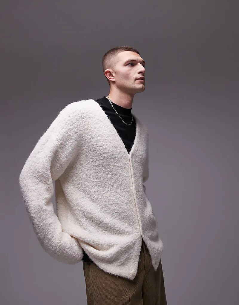 

Кардиган свободного кроя из пряжи букле цвета овсянки Topman