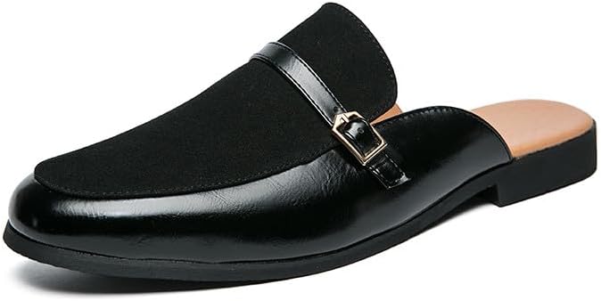 

Мужские тапочки Santimon слипоны-лоферы из кожи, формальная и повседневная обувь, с пряжками и открытой пяткой, черный