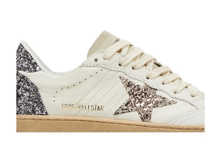 Кроссовки Golden Goose Wmns Ball Star White Beige Silver Glitter, белый — фото 2