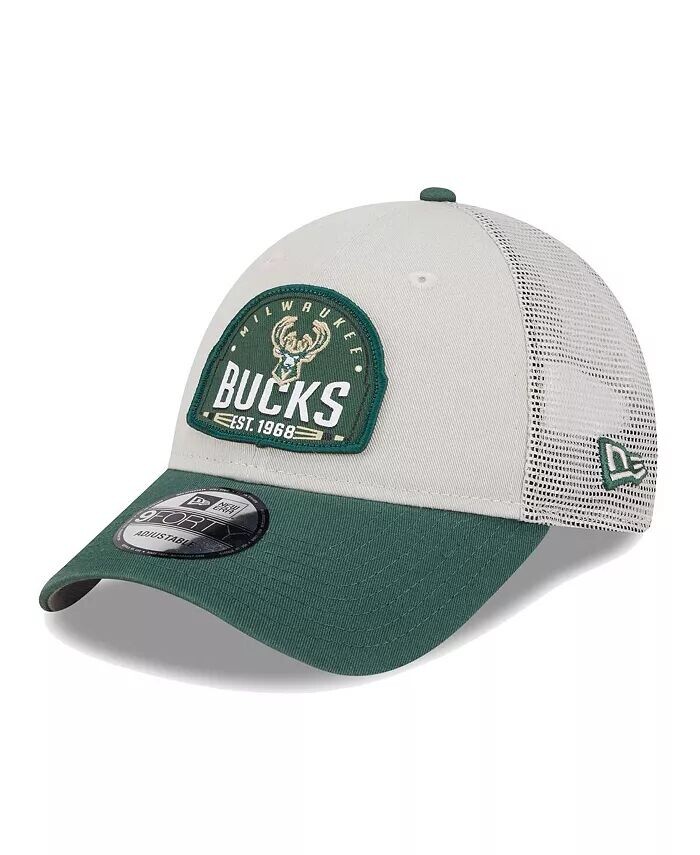 

Мужская регулируемая кепка Trucker 9Forty цвета хаки/зеленого цвета с нашивкой Milwaukee Bucks Throwback New Era