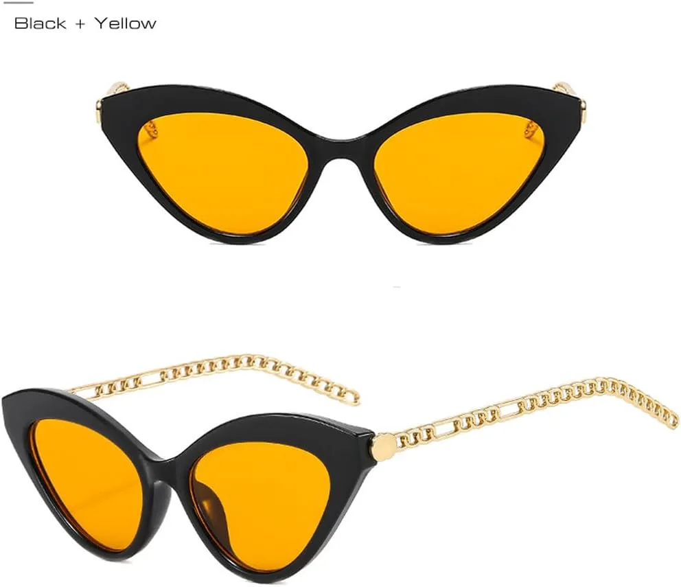 

Ретро-солнцезащитные очки «кошачий глаз» для женщин, модные очки с металлической цепочкой, защита от УФ-излучения UV400 для мужчин HVTVTLA, Black Beige Gray