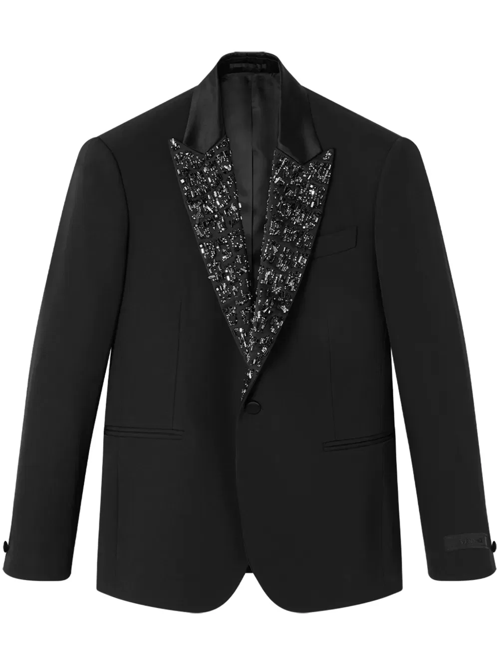 Шерстяной блейзер, украшенный кристаллами Versace, черный