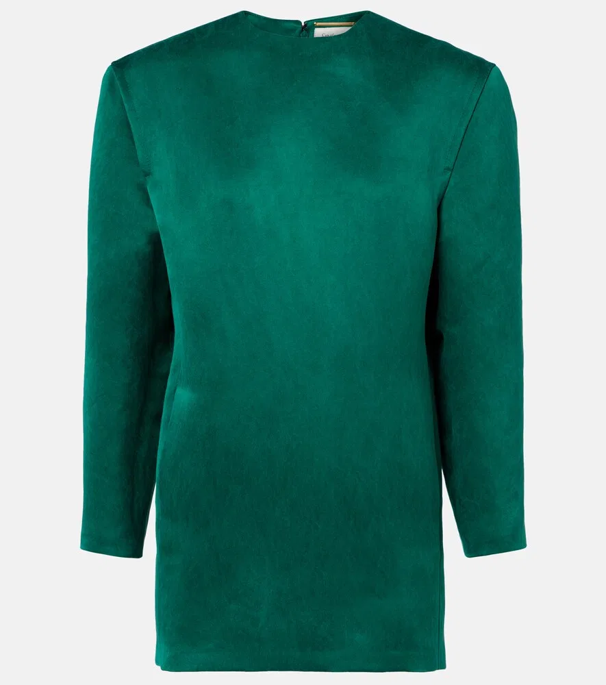 Мини-платье из шелкового атласа Saint Laurent, зеленый