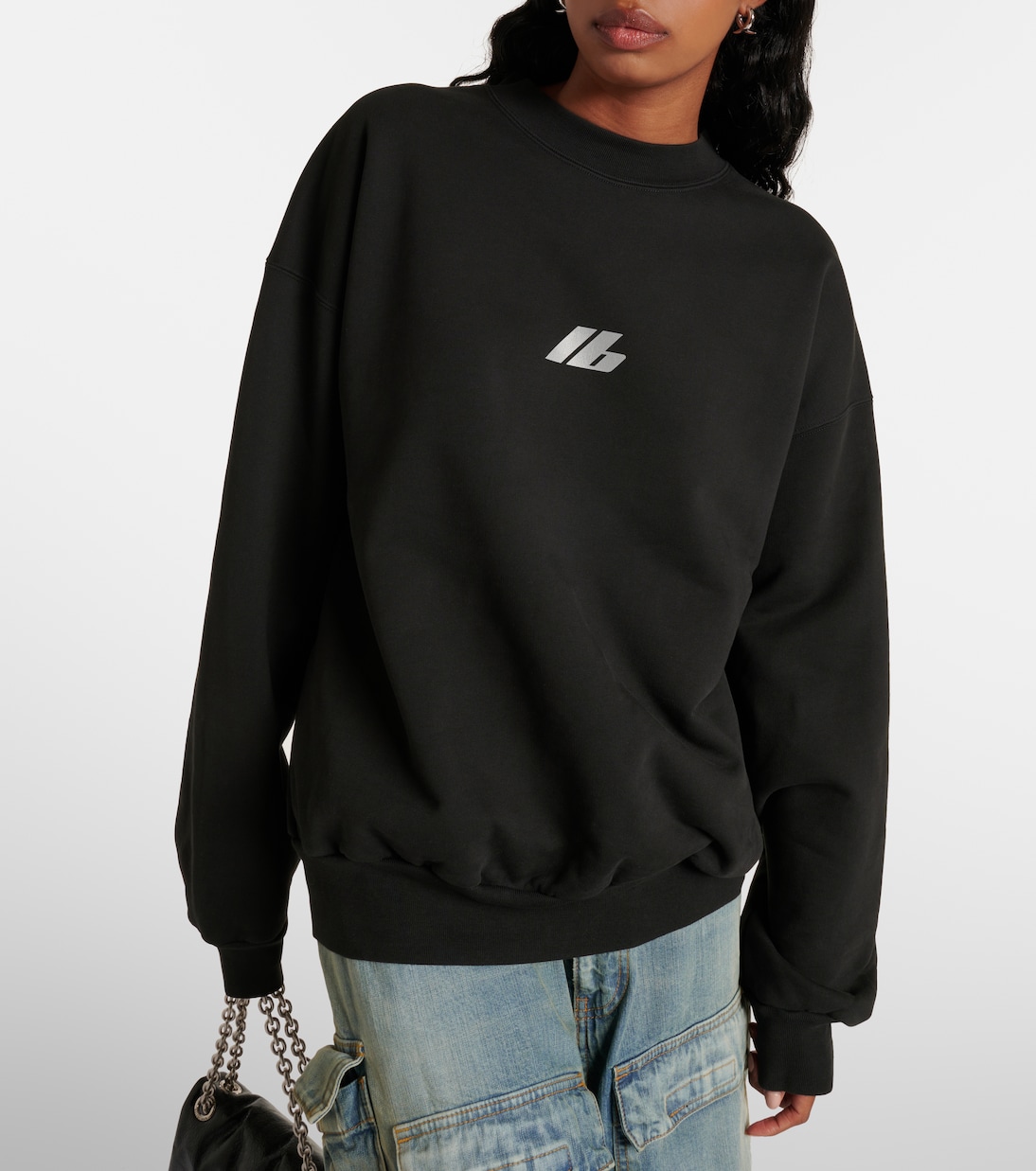 Толстовка из хлопкового джерси с круглым вырезом Balenciaga, Faded Black — фото 4