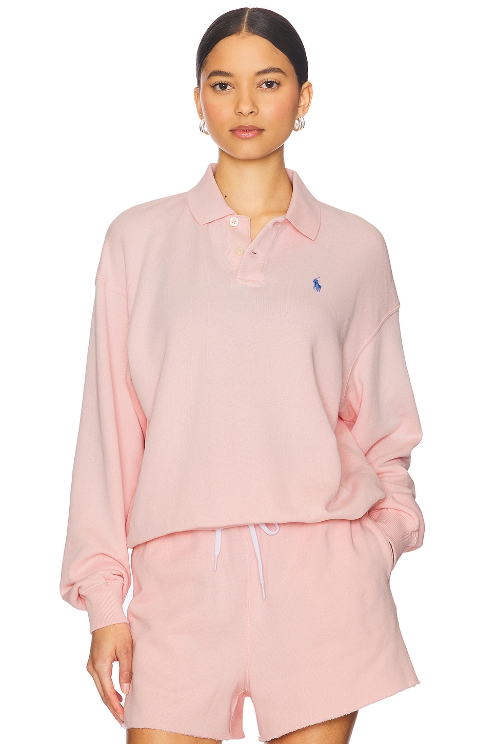

Островной флисовый свитшот с длинным рукавом и воротником поло Polo Ralph Lauren, pink sand