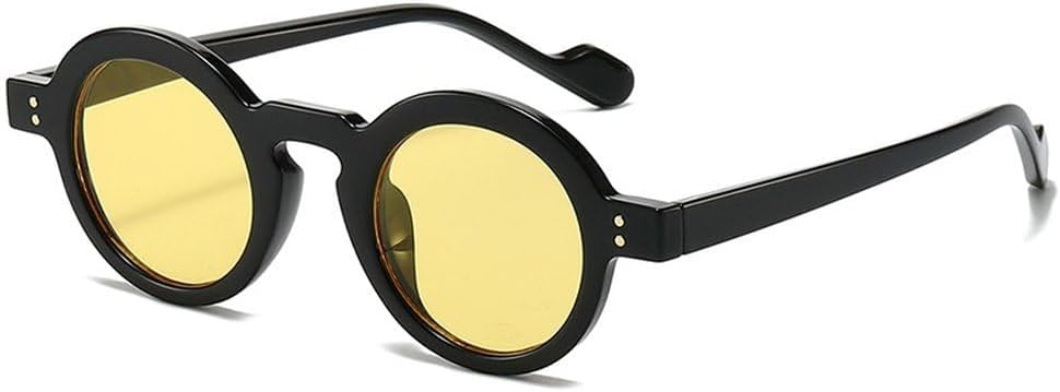 

Ретро маленькие круглые солнцезащитные очки для женщин, модные, с прозрачными линзами цвета океана, защита от УФ-излучения UV400, мужские солнцезащитные очки с заклепками, трендовые панк-солнцезащитные очки SKFGNX, Black Yellow