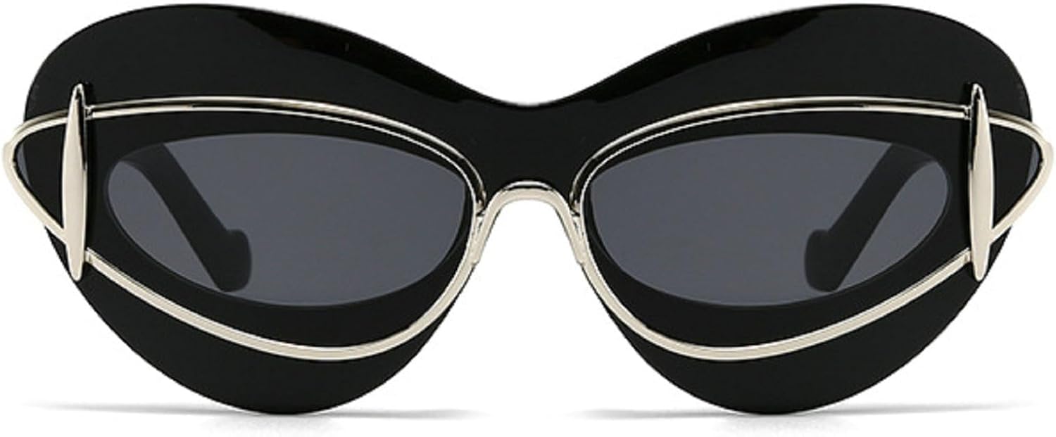 

Сексуальные солнцезащитные очки в стиле панк Y2K «кошачий глаз» для женщин, 2024 год, роскошные винтажные солнцезащитные очки в ретро-стиле с двойной оправой, защита от УФ-излучения UV400 mincl, Black&silver