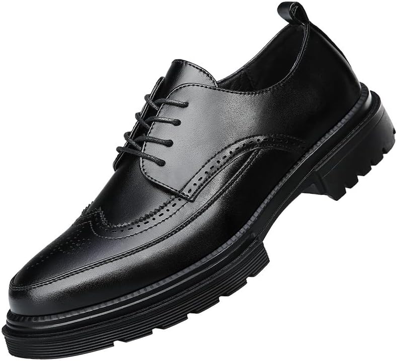 

Мужские платформенные классические туфли из винтажной кожи с брогированным узором Wingtip, оксфорды на шнуровке с рифленой подошвой, повседневные дерби Tbdzbxt, черный