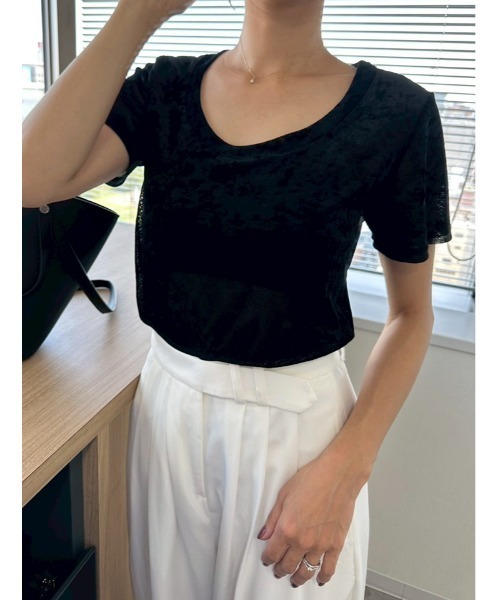 

Топ велюровый с короткими рукавами прозрачный Fifth, черный