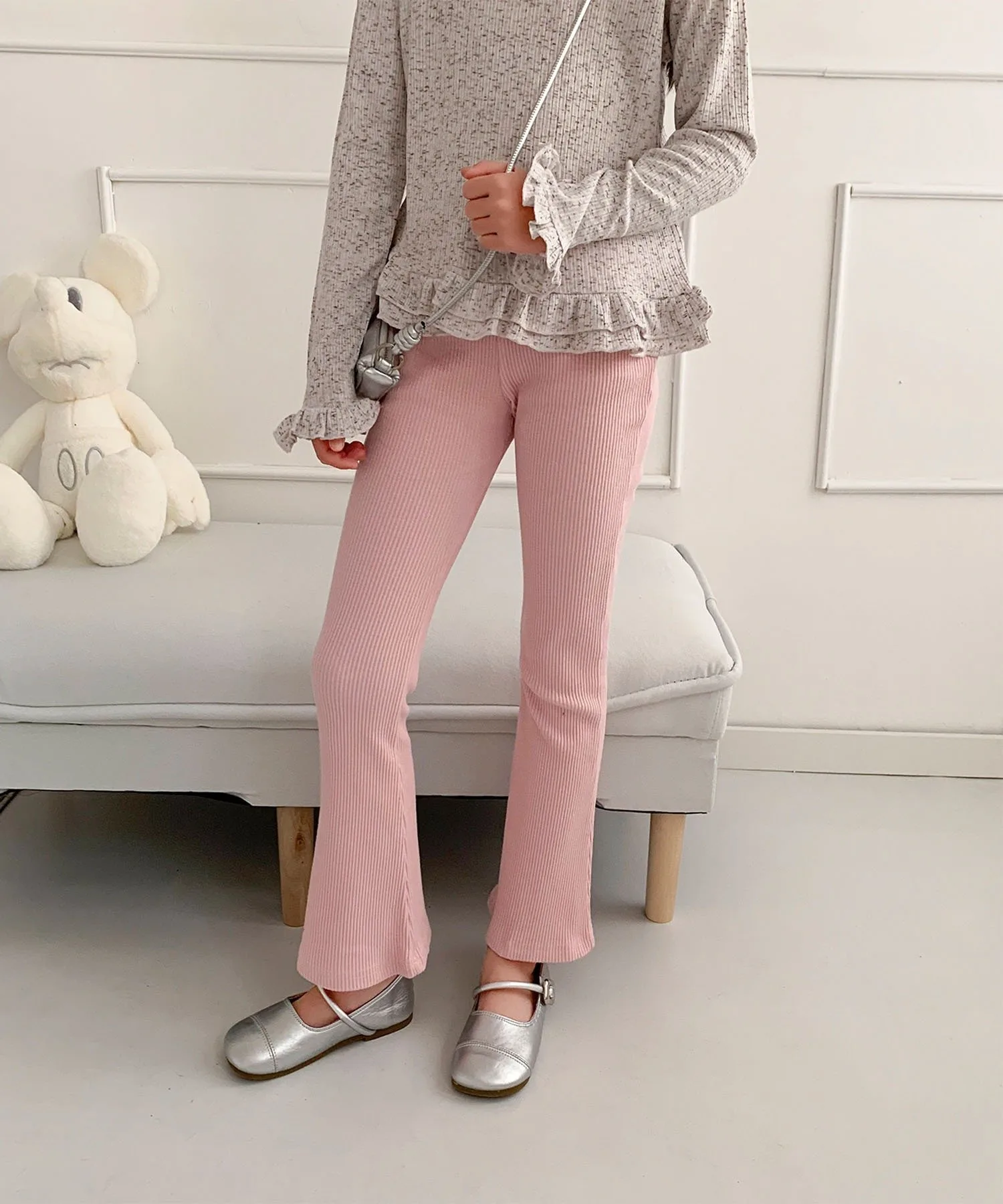 Полурасклешенные брюки длиной 9 дюймов Aimoha Kids, Light pink — фото 2