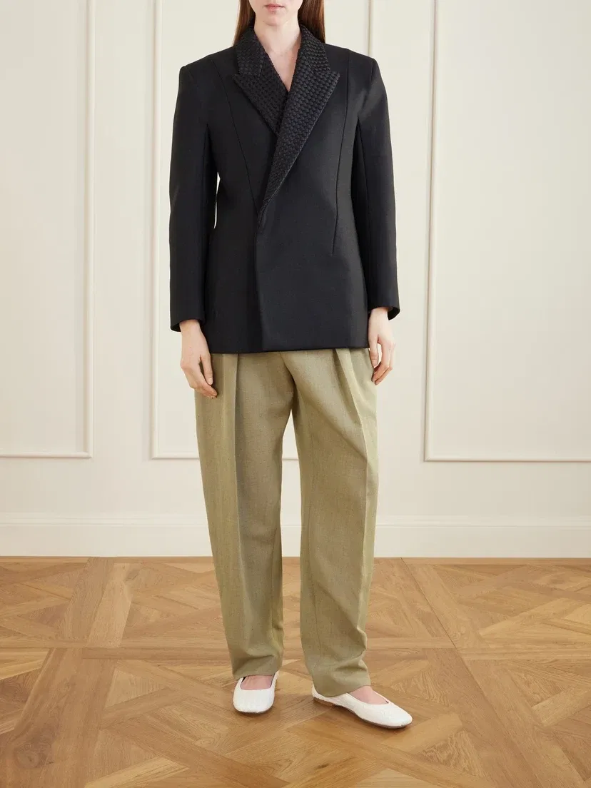 Блейзер из шерсти с мохером с отделкой из сатина Intrecciato BOTTEGA VENETA, черный — фото 2