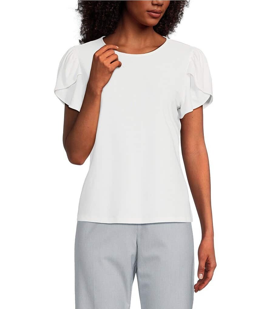 

Preston & York Arianna Трикотажная рубашка с короткими рукавами-тюльпанами и круглым вырезом, слоновая кость