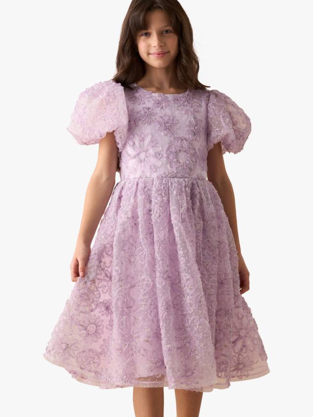 

Детское платье с вышивкой и пышными рукавами Angel & Rocket, Purple