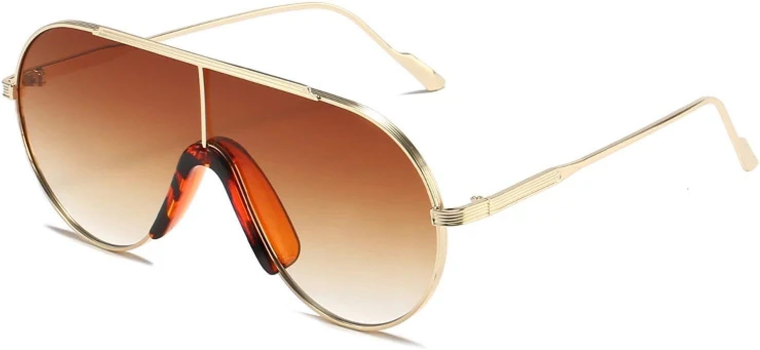 

Модные солнцезащитные очки большого размера для женщин и мужчин, винтажные, в стиле метал-панк, очки для вождения, защита от УФ-излучения UV400 TKKTLLT, Gold Gradient Tea