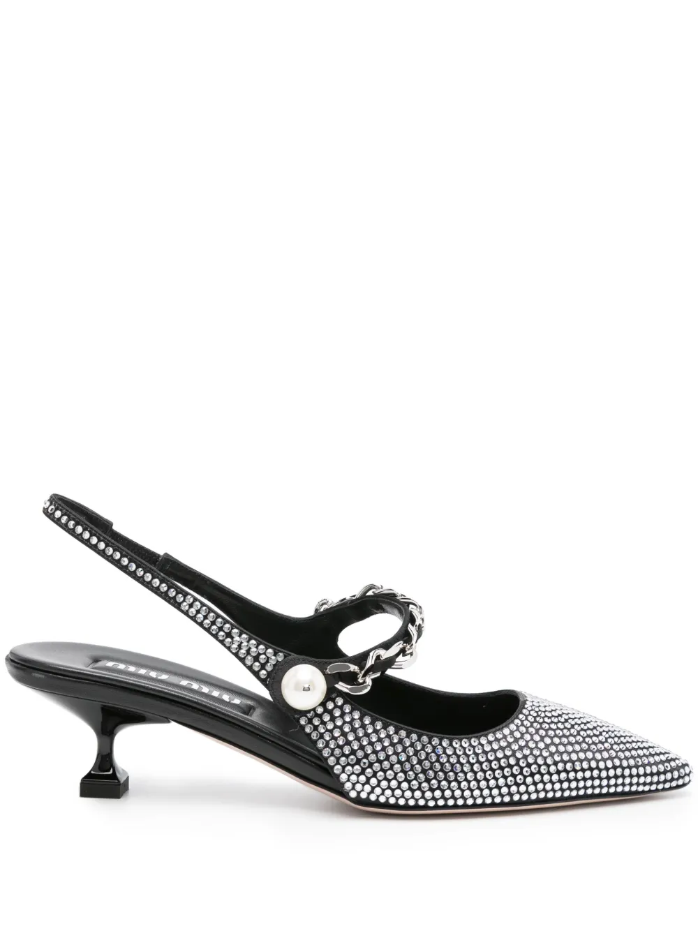 Туфли с заостренным носком и стразами MIU MIU, черный