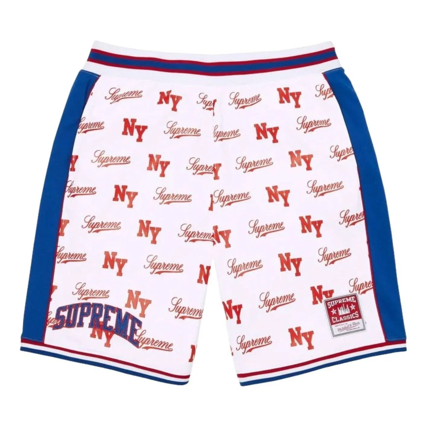 Баскетбольные шорты Supreme x Mitchell & Ness Monogram SS26, белые, SUP-SS26-221-WHT