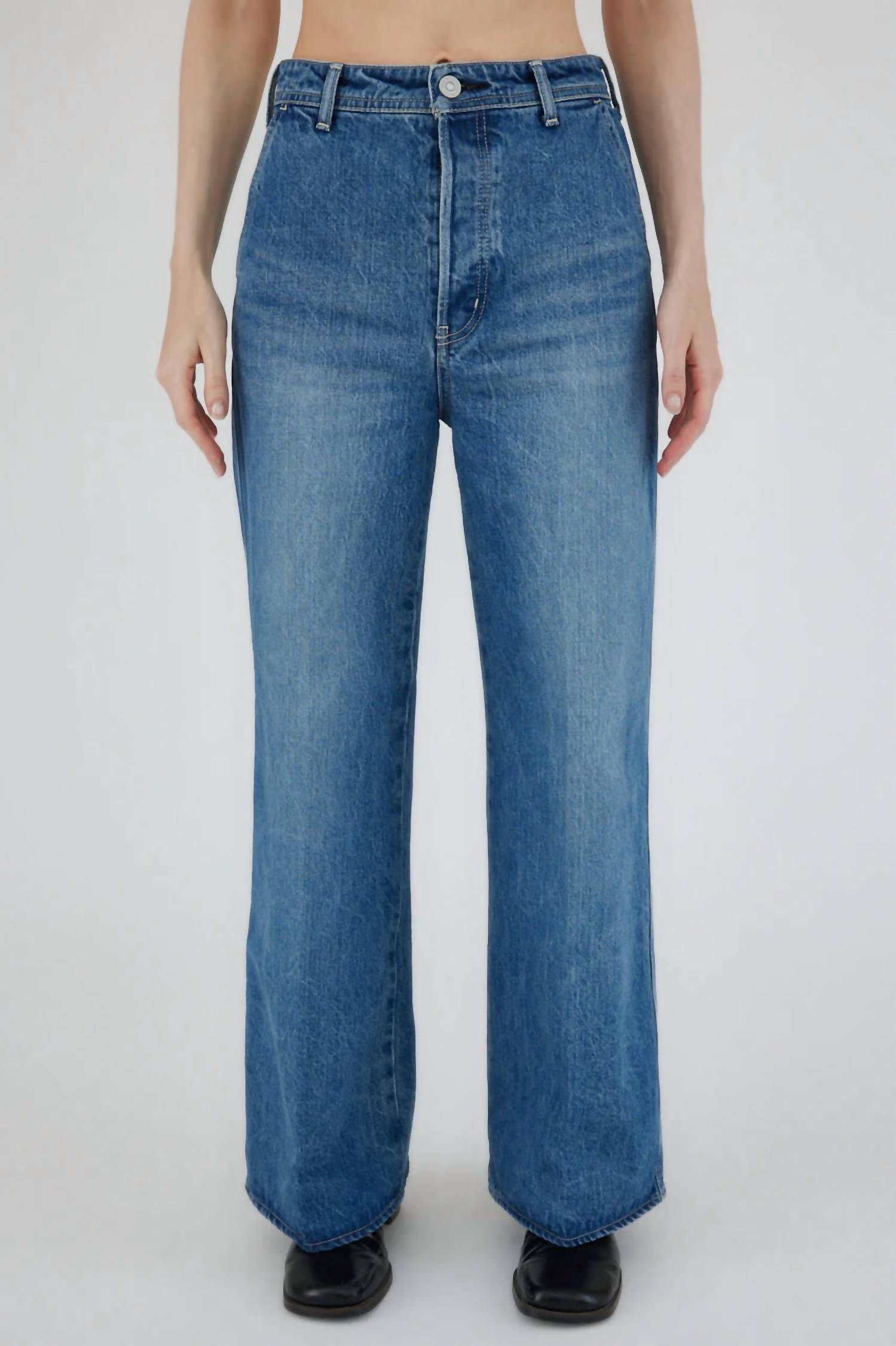 

Женские джинсы Cambria Centerpress Wide Leg в синем цвете Moussy