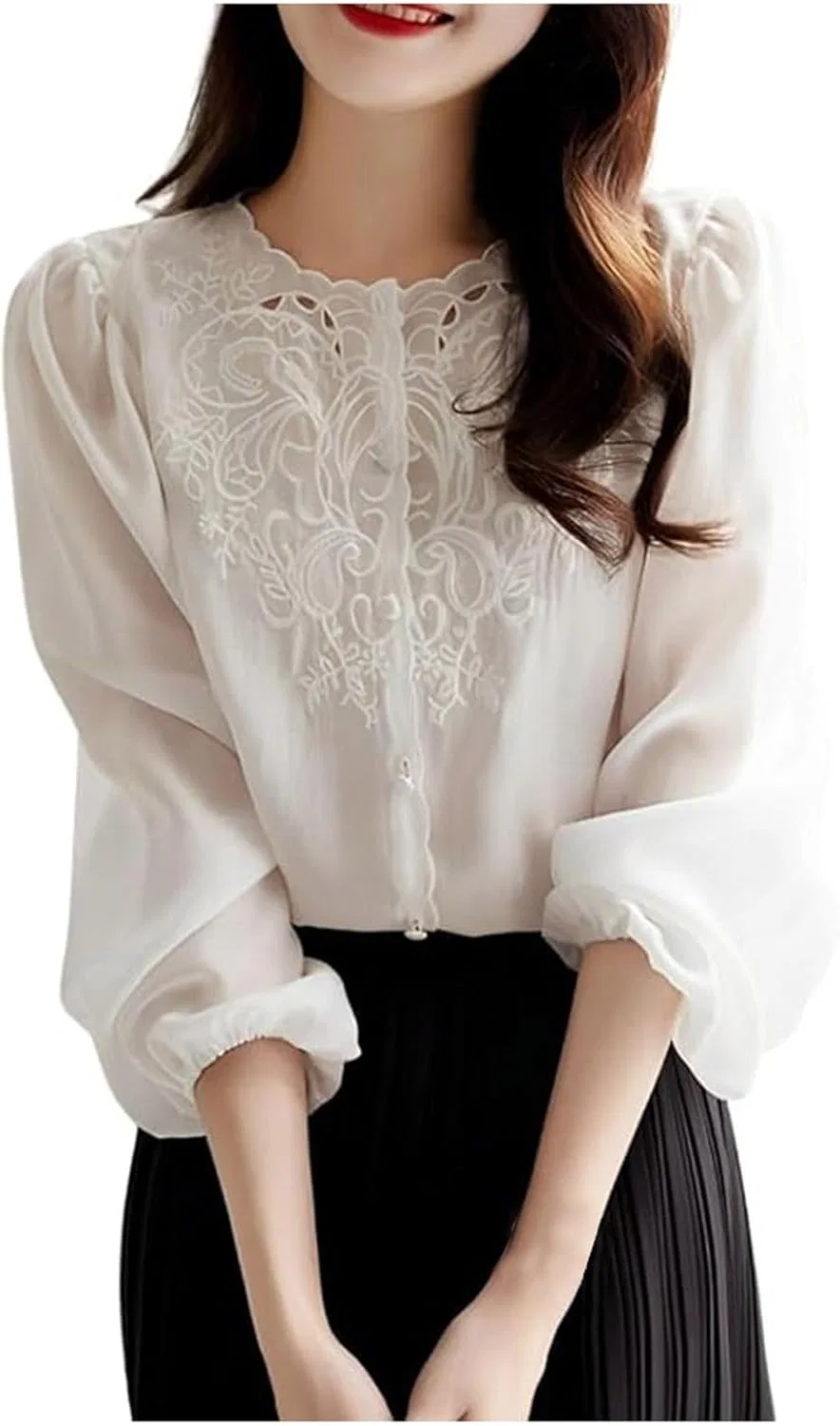 Футболка с длинным рукавом, свободная, Gorgeous Embroidery, белый