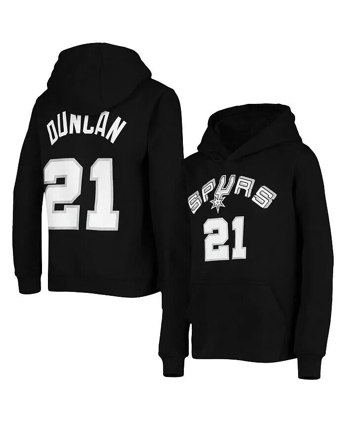 

Черный пуловер с капюшоном Big Boys Tim Duncan San Antonio Spurs из твердой древесины с именем и номером Mitchell & Ness