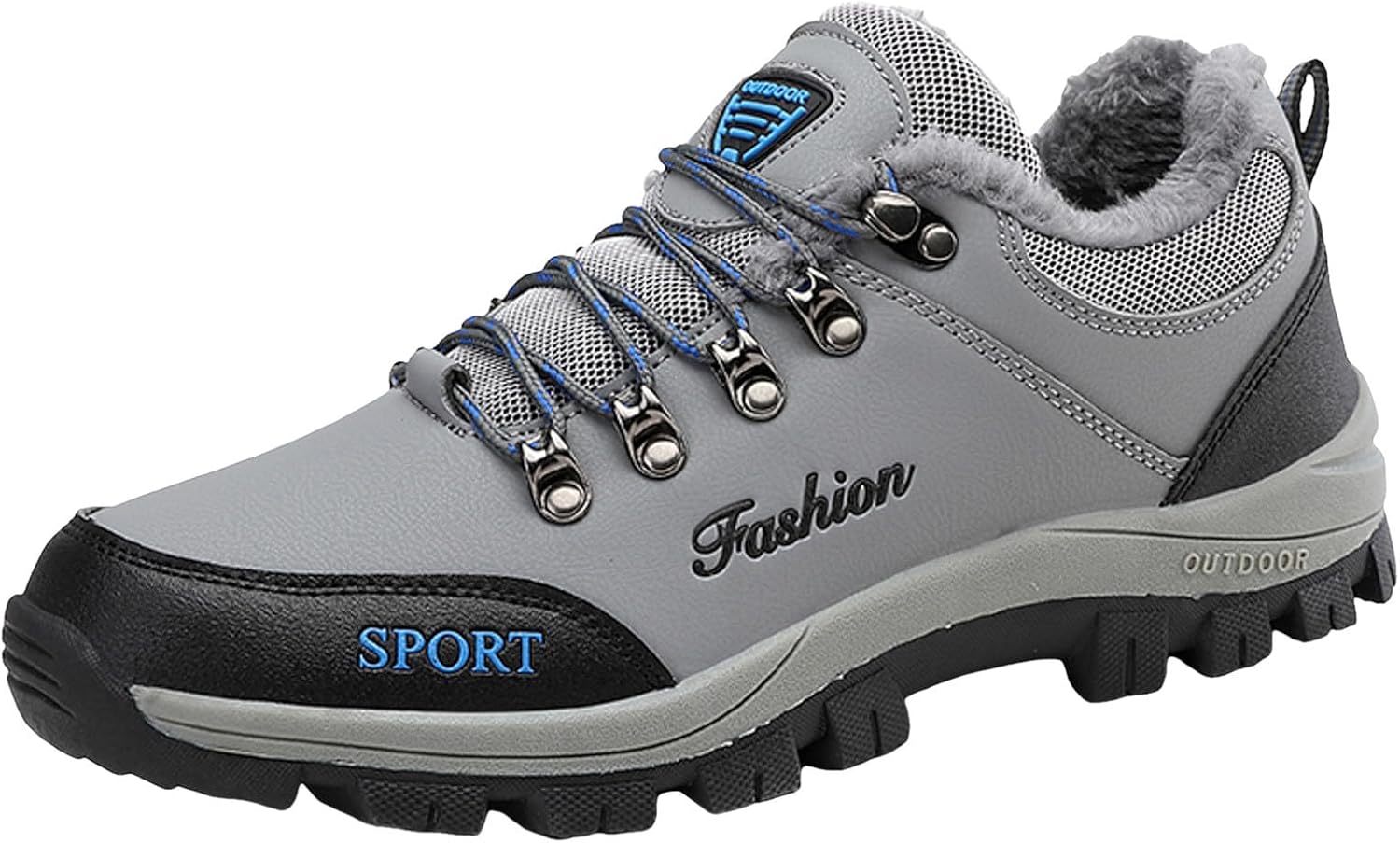 

Мужские зимние ботинки для снега, водонепроницаемые, полностью с мехом, ботильоны, удобные для холодной погоды, ботинки до щиколотки, шнуровка, зимняя обувь, туристические ботинки Generic, серый