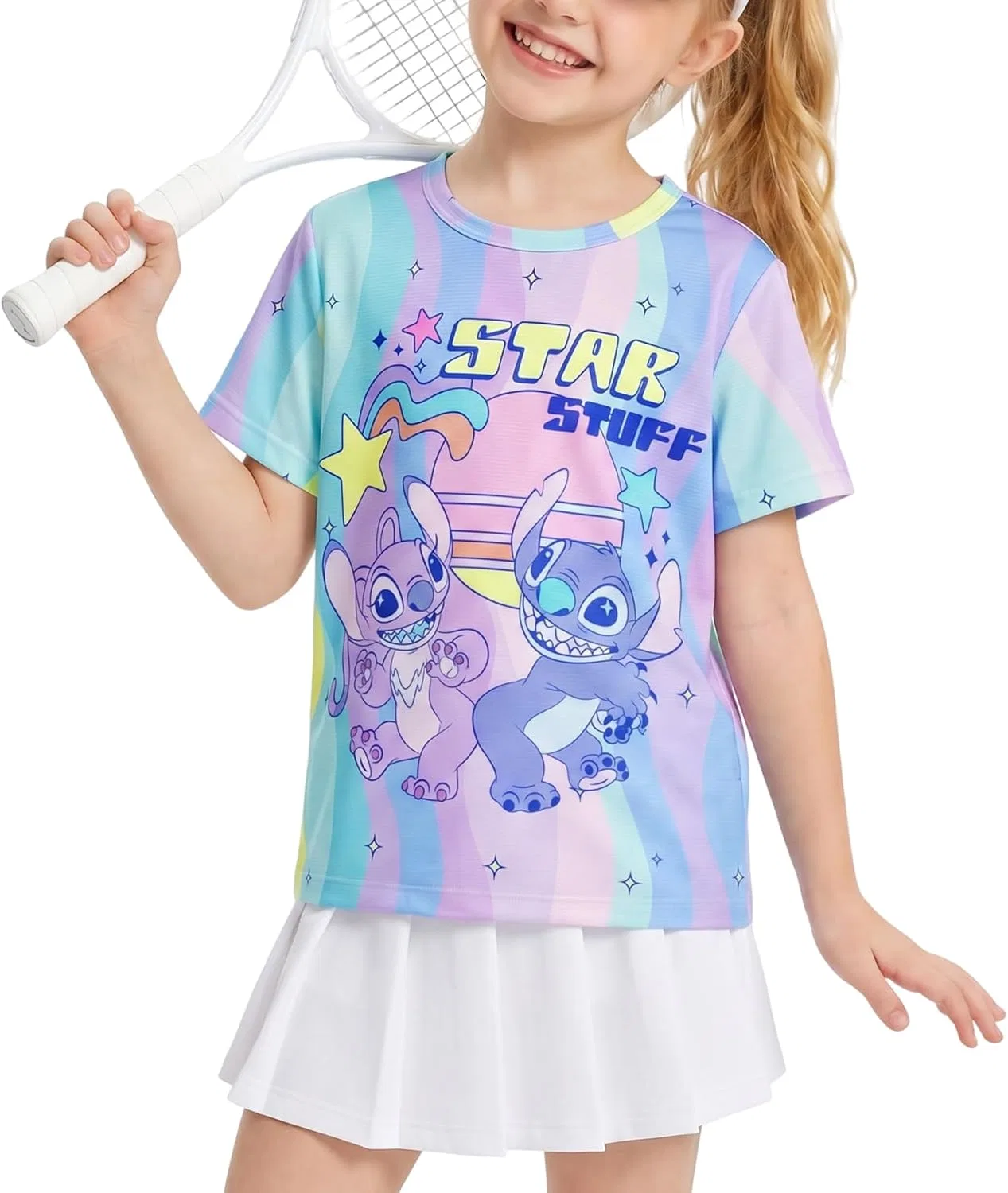 Футболка с принтом Stitch, Disney, для девочек, 2-9 лет
