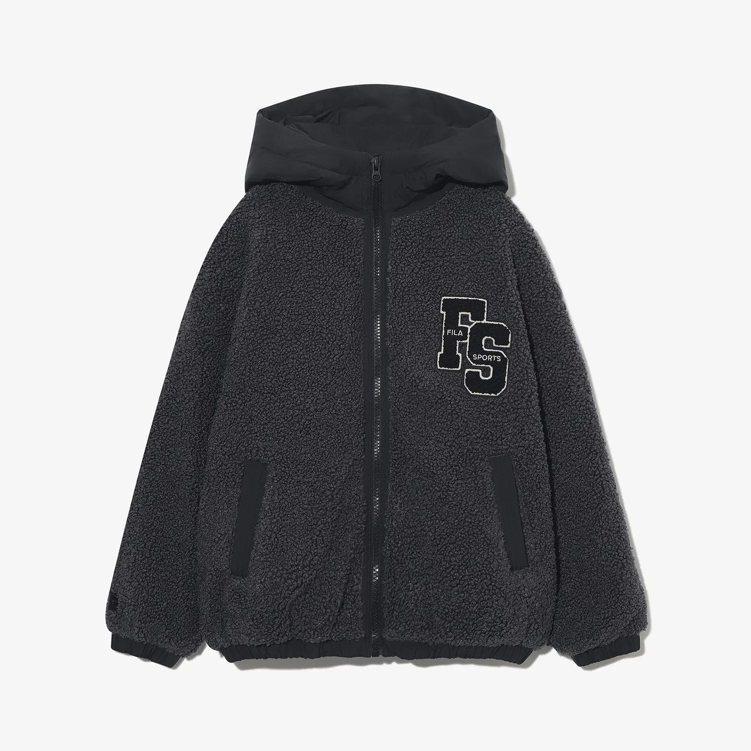 Детская флисовая куртка с капюшоном серого цвета от Fila Kids — фото 2