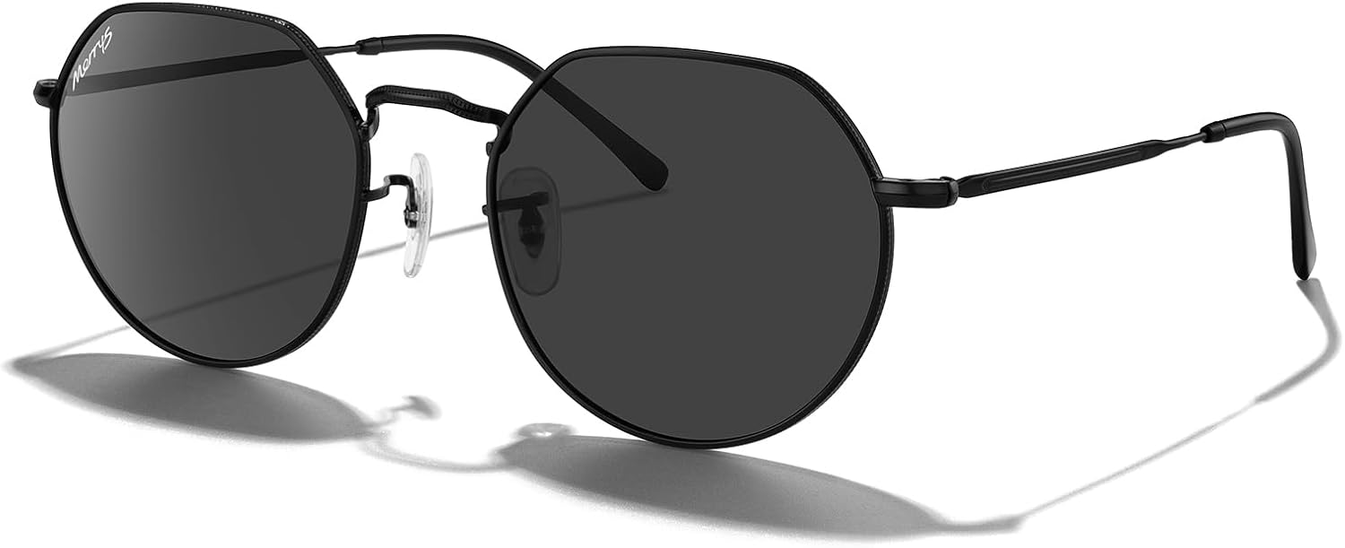 

Круглые многоугольные металлические поляризованные солнцезащитные очки MERRY для женщин и мужчин, в стиле ретро, ​​классика и винтаж, модель S6565 MERRY'S, Black Frame/Black Lens