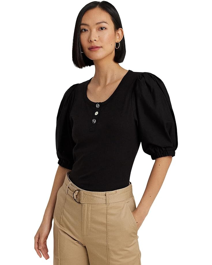 

Футболка LAUREN Ralph Lauren Stretch Cotton Puff-Sleeve Henley, черный