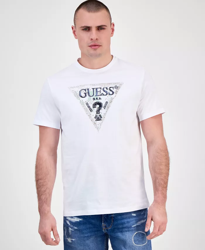 

Мужская футболка с коротким рукавом и треугольным логотипом Crewneck GUESS, белый