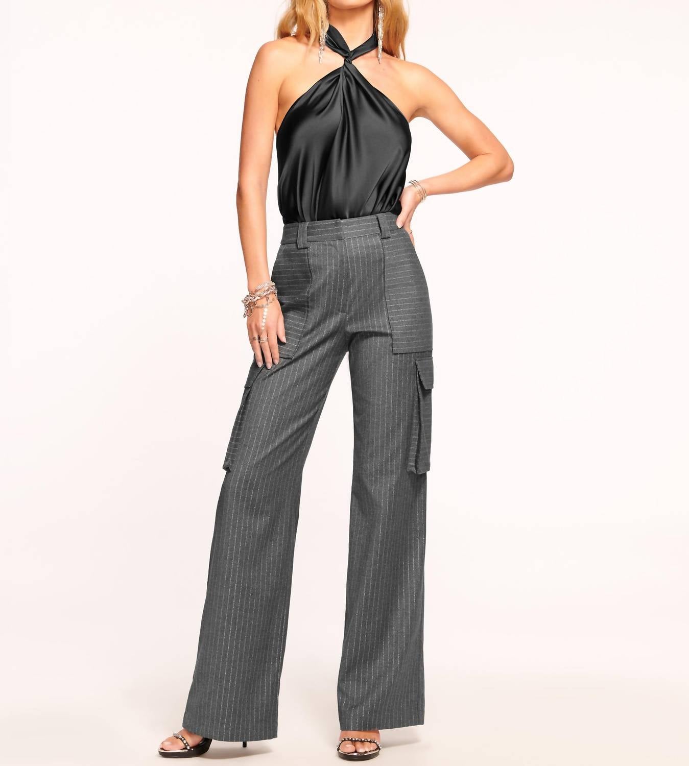 

Брюки Noa в полоску угольного цвета Ramy Brook, цвет charcoal pinstripe