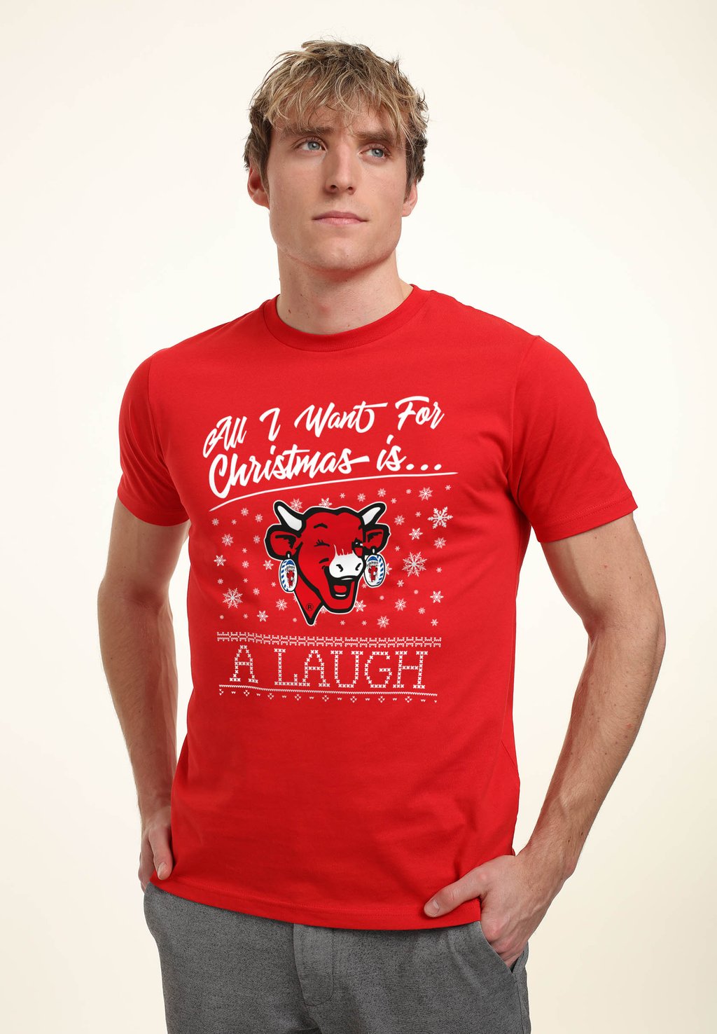 

Футболка с принтом THE LAUGHING COW CHRISTMAS ALL I WANT FOR XMAS IS A LAUGH Henry Tiger, красный