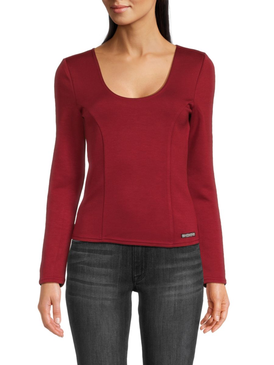 

Однотонный топ с круглым вырезом Hudson Jeans, цвет Red Dahlia