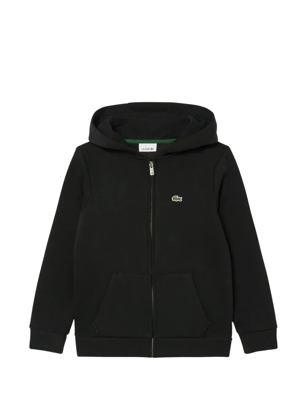 Хлопковая толстовка с капюшоном на молнии и логотипом Lacoste Kids, черный