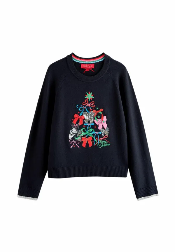 Рождественский джемпер с длинными рукавами, укороченный крой Next, Navy Rainbow Sparkle Tree