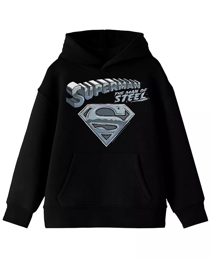 

Толстовка с капюшоном и длинным рукавом Man Of Steel Chrome Logo для мальчиков, черная, размер L Superman, черный