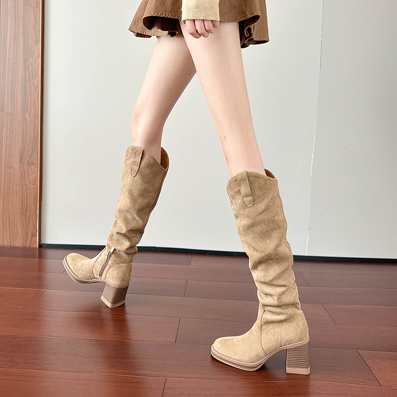 CAOT Высокие сапоги женские хаки/кофе с флисовой подкладкой 7,5 см, цвет Coffee Fleece-Lined 7.5cm — фото 4