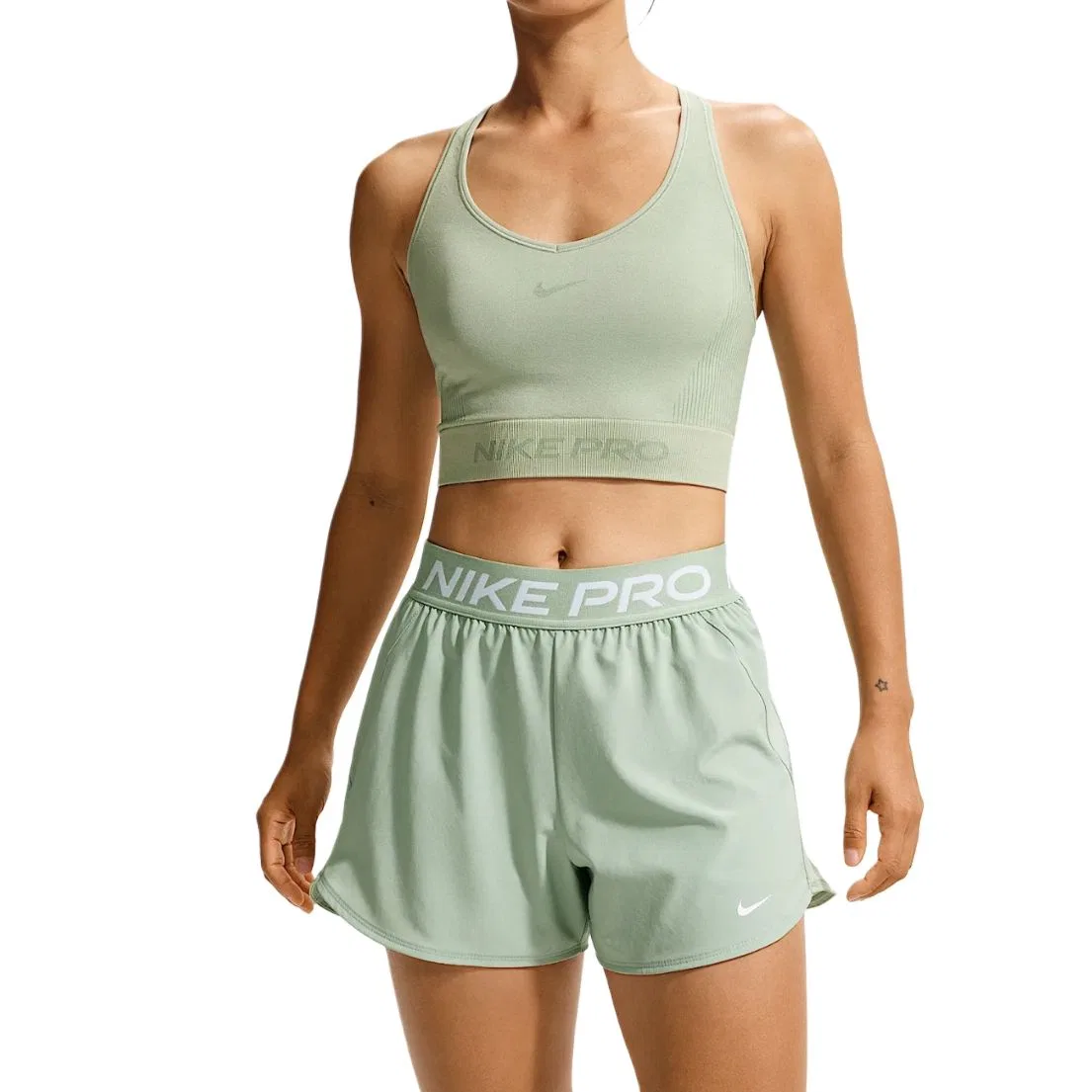 Быстросохнущие штаны Nike PRO DRI FIT Серо-зеленые/Белые — фото 3