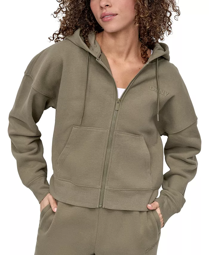 

Женская толстовка с капюшоном из силикона с логотипом и застежкой-молнией DKNY, зеленый