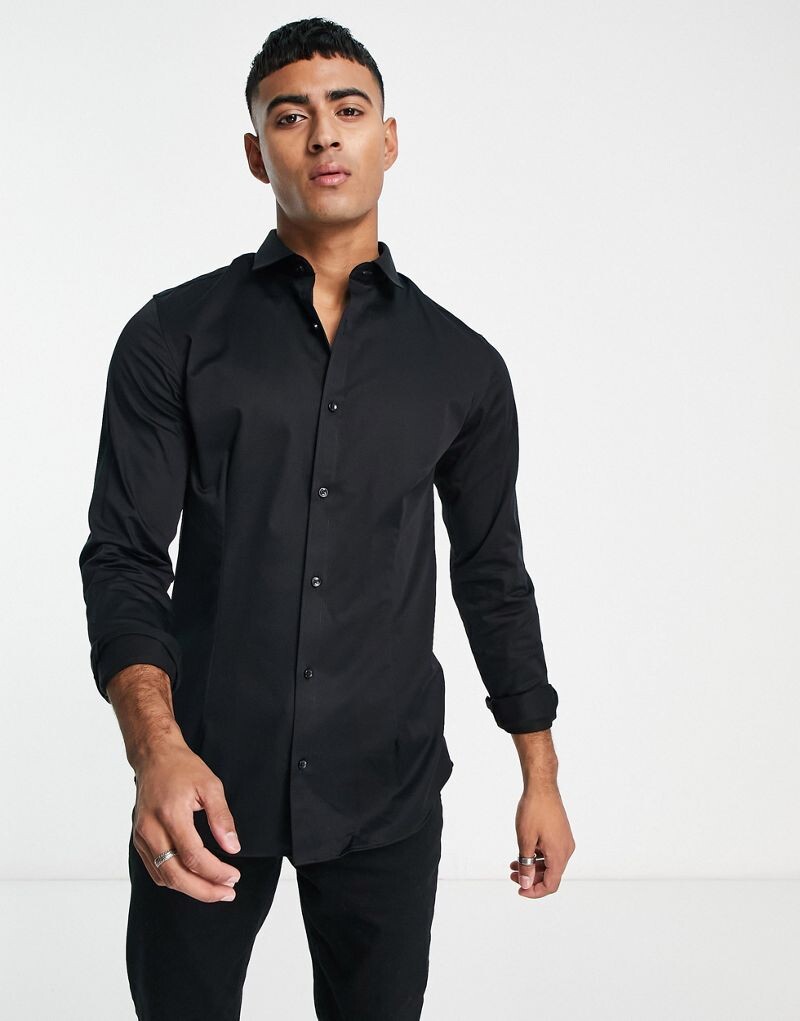 

Jack & Jones – Premium – Черная элегантная рубашка очень приталенного кроя и тянется