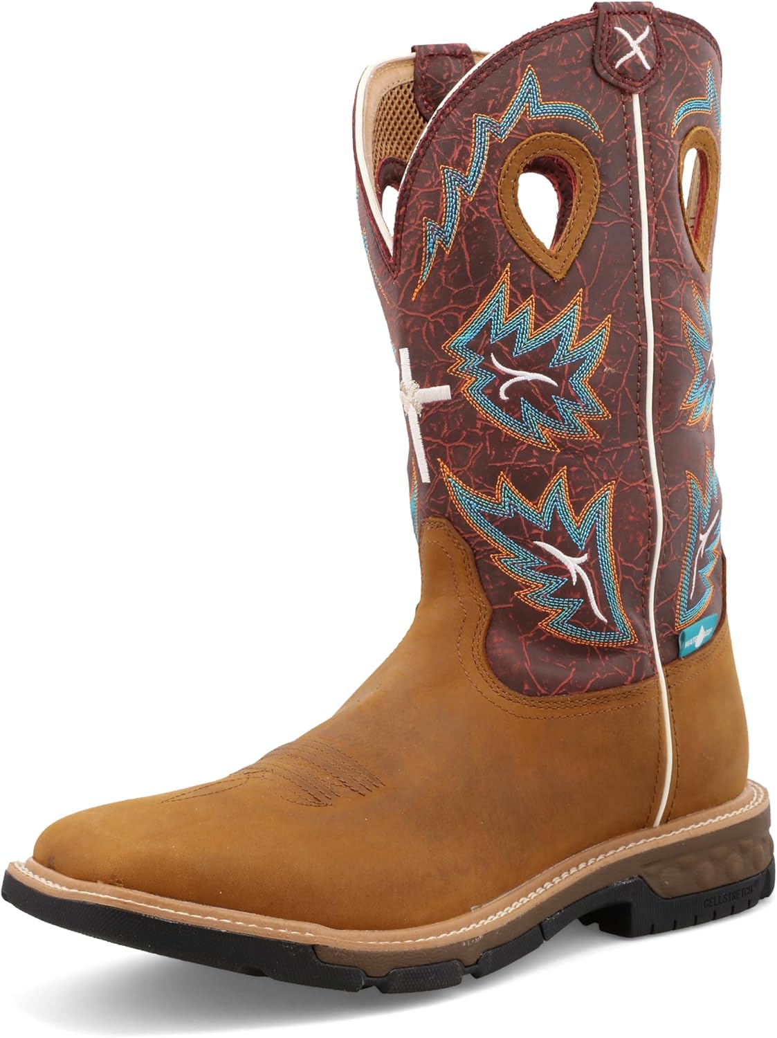 

Ботинки Twisted X Men's 12 с мягким носком вестерн для работы, коричневый/бордовый/золотисто-коричневый